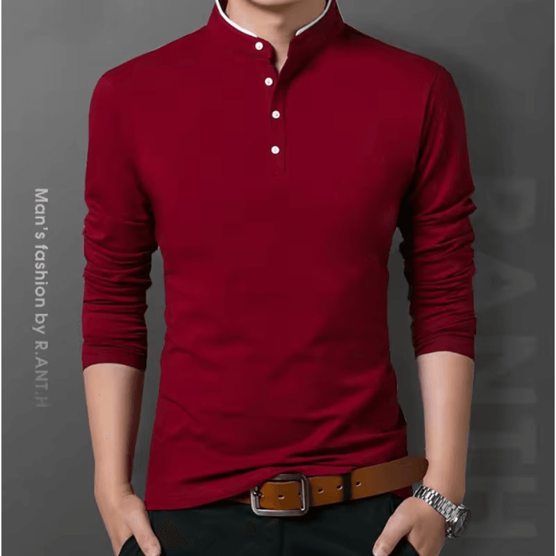 Mens Business Casual Long Sleeve Polo Shirt Breathable Summer Top 1