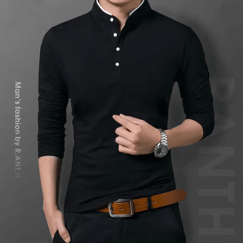 Mens Business Casual Long Sleeve Polo Shirt Breathable Summer Top 0