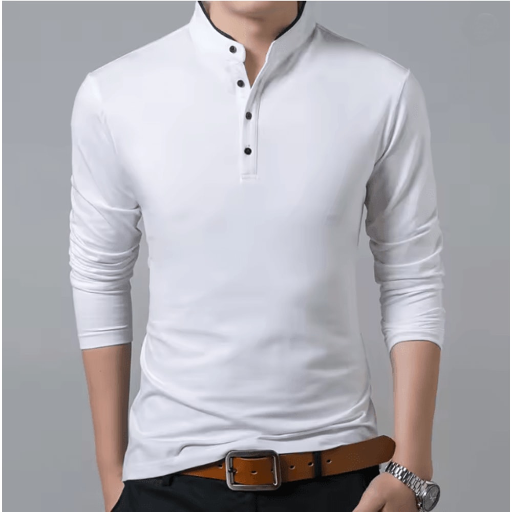 Mens Business Casual Long Sleeve Polo Shirt Breathable Summer Top 6