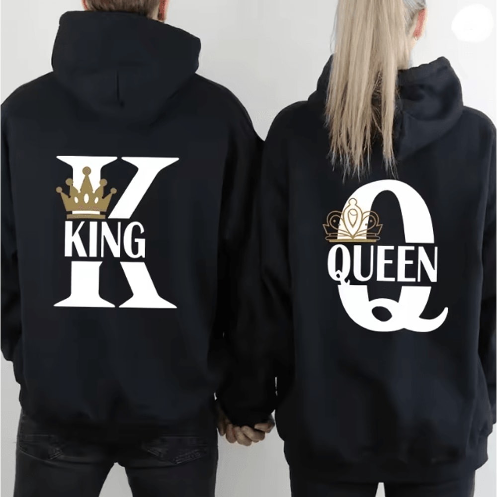 King Queen Matching Hoodies Casual Pullover Sweatshirts For Couples 0