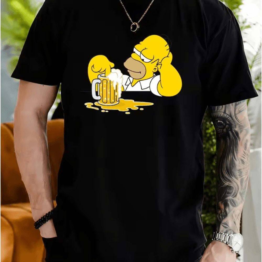 Mens Simpsons Homer Beer Graphic T Shirt Casual Summer Wear 0