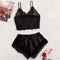 Womens Satin Pajama Set Lace Cami And Shorts Sleepwear 2