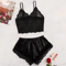 Womens Satin Pajama Set Lace Cami And Shorts Sleepwear 4