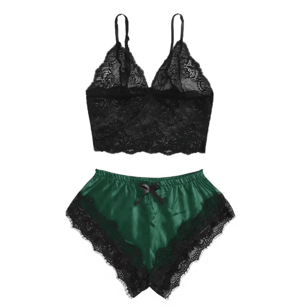 Womens Satin Pajama Set Lace Cami And Shorts Sleepwear 6