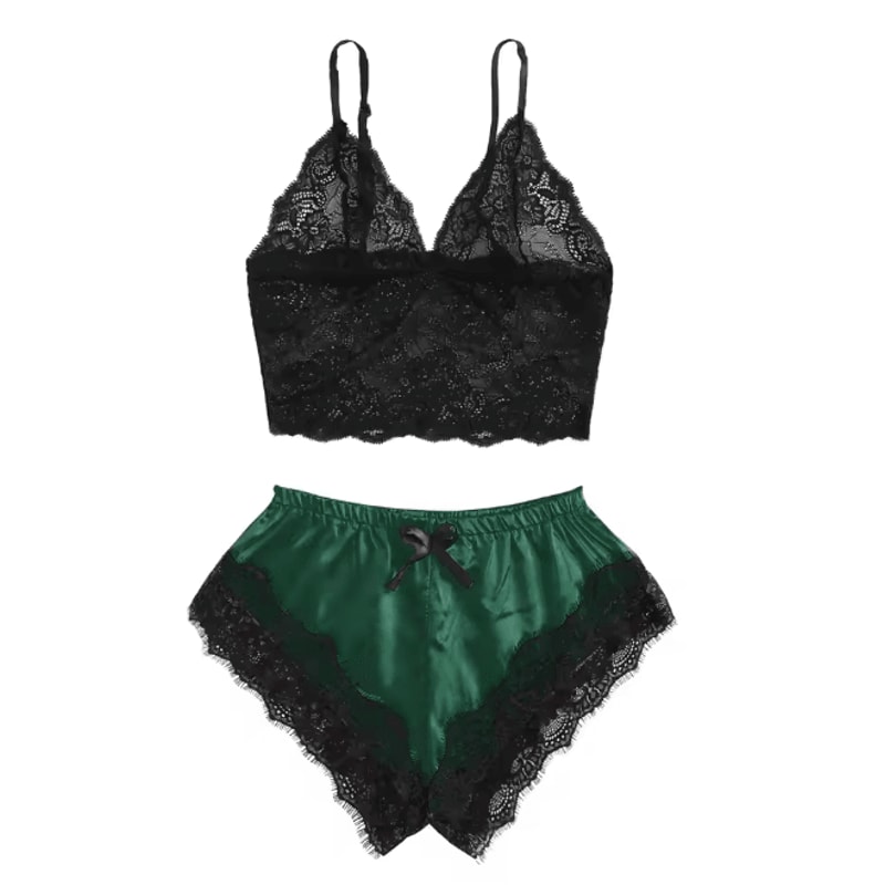 Womens Satin Pajama Set Lace Cami And Shorts Sleepwear 6