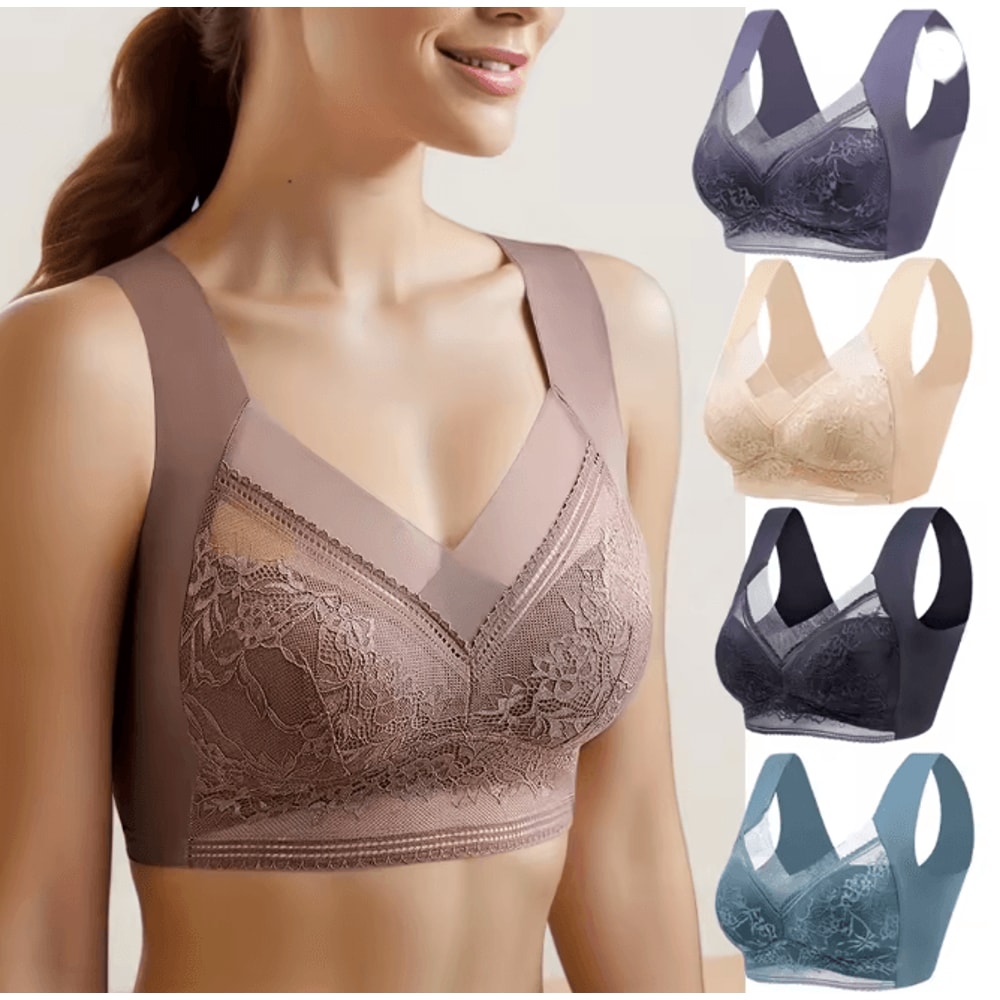 Plus Size Ice Silk Seamless Wireless Bralette With Lace Support 0