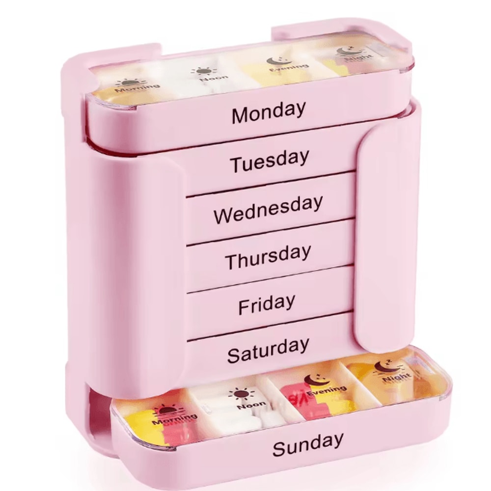 7 Day Weekly Pill Organizer 28 Compartment Portable Medicine Box 4
