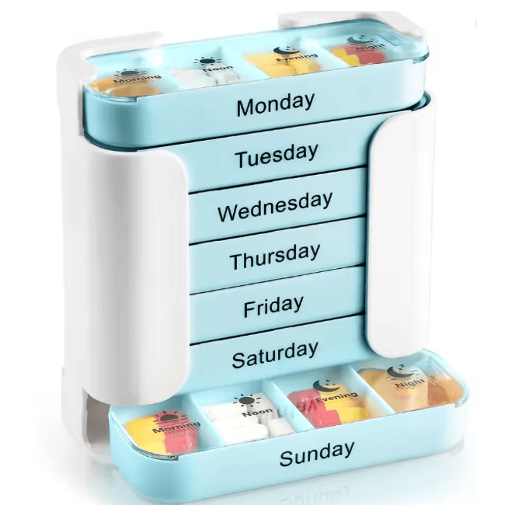 7 Day Weekly Pill Organizer 28 Compartment Portable Medicine Box 6
