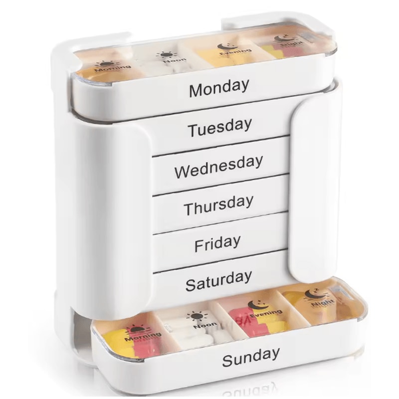 7 Day Weekly Pill Organizer 28 Compartment Portable Medicine Box 0