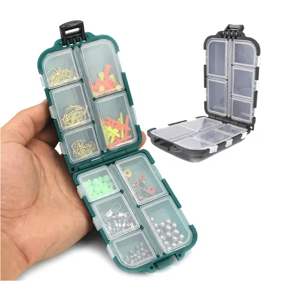 Double Sided Fishing Tackle Box 10 Grid Storage Organizer 0