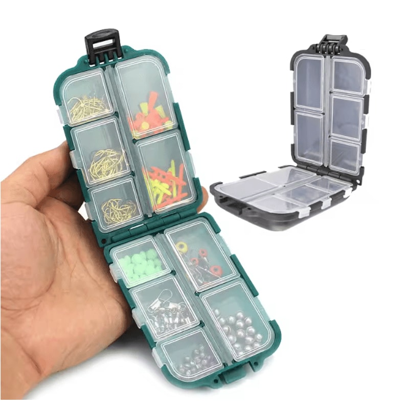 Double Sided Fishing Tackle Box 10 Grid Storage Organizer 0