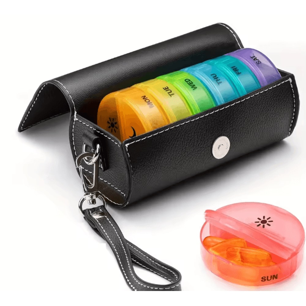 Weekly AM PM Pill Organizer With Leather Travel Case 5