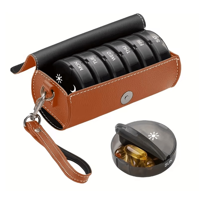 Weekly AM PM Pill Organizer With Leather Travel Case 6