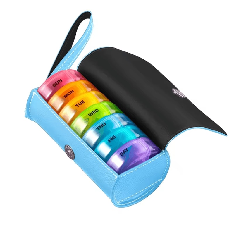 Weekly AM PM Pill Organizer With Leather Travel Case 7