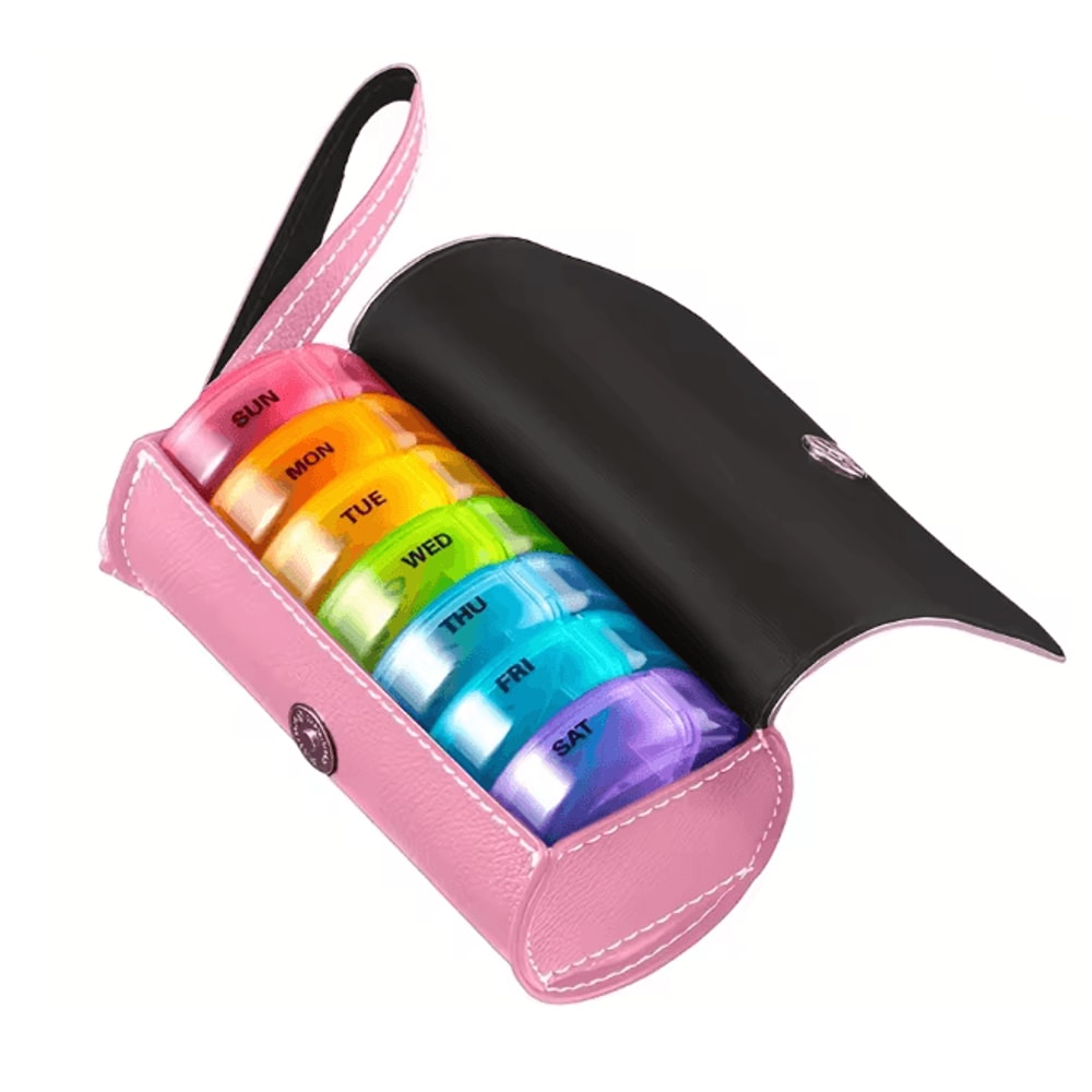 Weekly AM PM Pill Organizer With Leather Travel Case 9