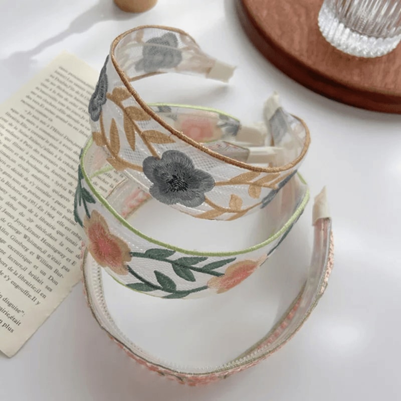 Elegant Chiffon Floral Headband Embroidered Hair Scarf For Women 1