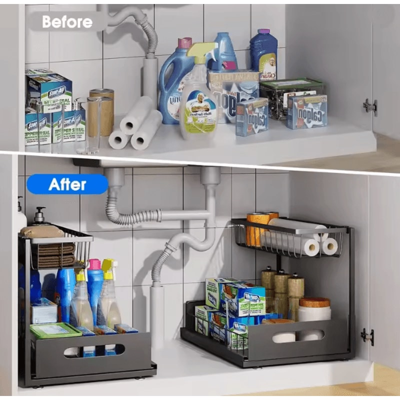 SlideStore Under Sink Organizer 2 Tier Pull Out Cabinet Basket 2