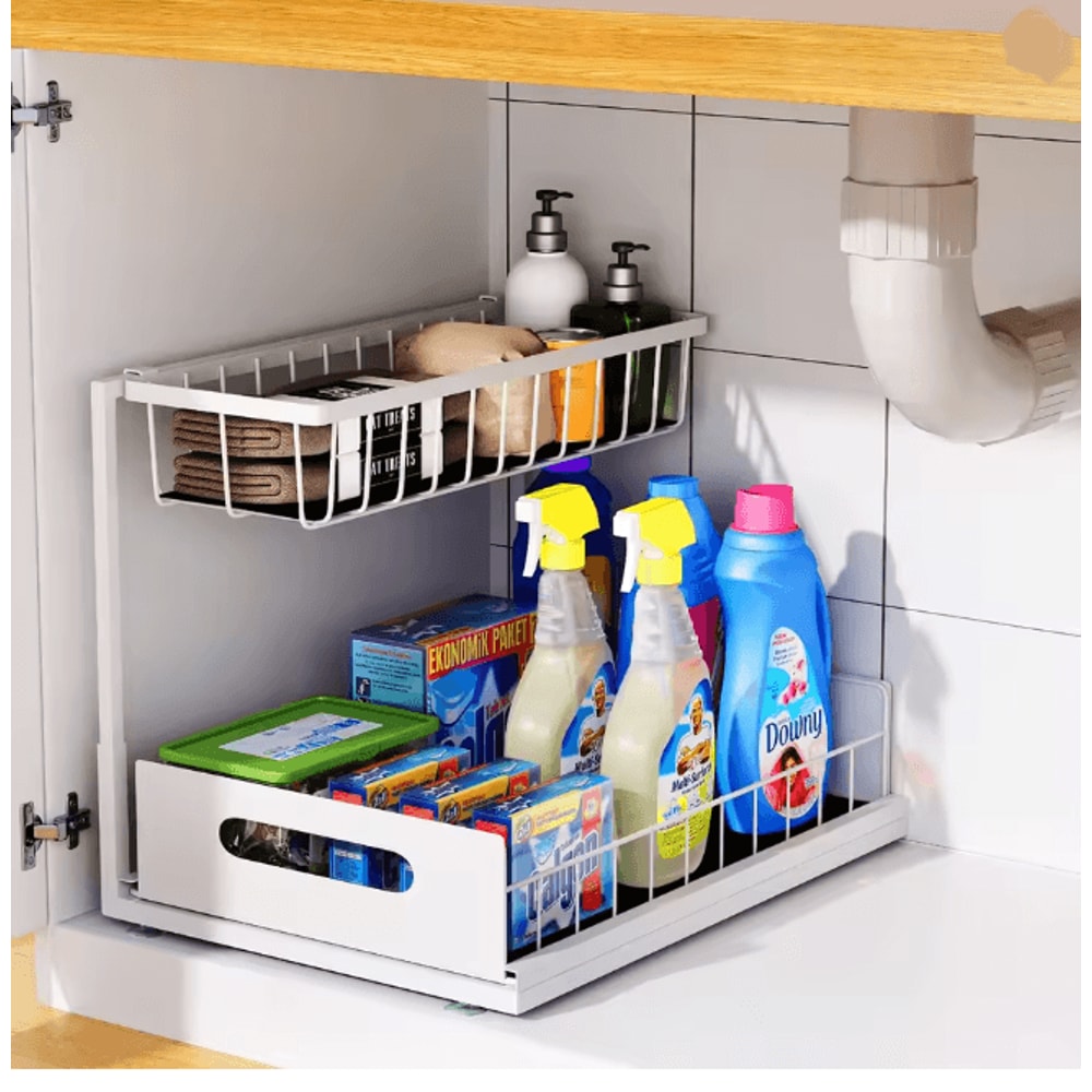 SlideStore Under Sink Organizer 2 Tier Pull Out Cabinet Basket 5