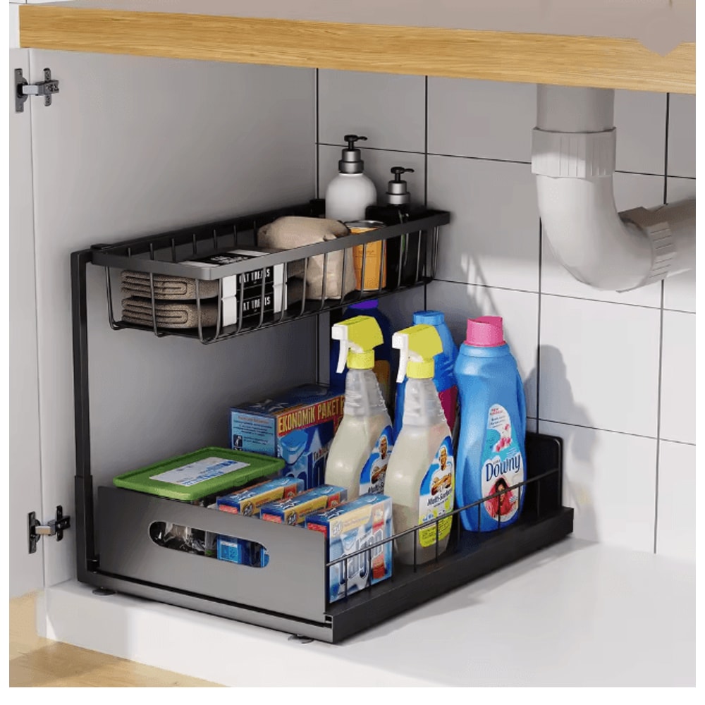 SlideStore Under Sink Organizer 2 Tier Pull Out Cabinet Basket 0