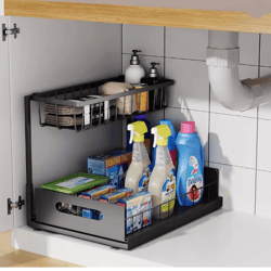 slidestore under sink organizer 2 tier pull out cabinet basket