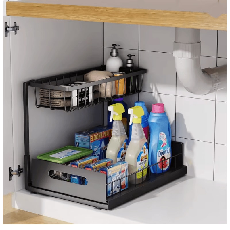SlideStore Under Sink Organizer 2 Tier Pull Out Cabinet Basket 0