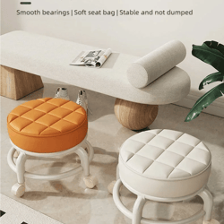 pu leather rolling stool with wheels low profile padded seat