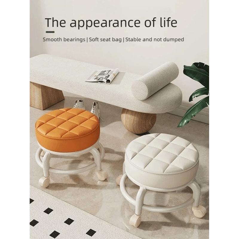PU Leather Rolling Stool With Wheels Low Profile Padded Seat 0