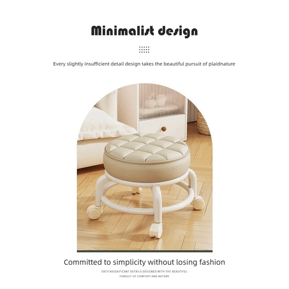 PU Leather Rolling Stool With Wheels Low Profile Padded Seat 1
