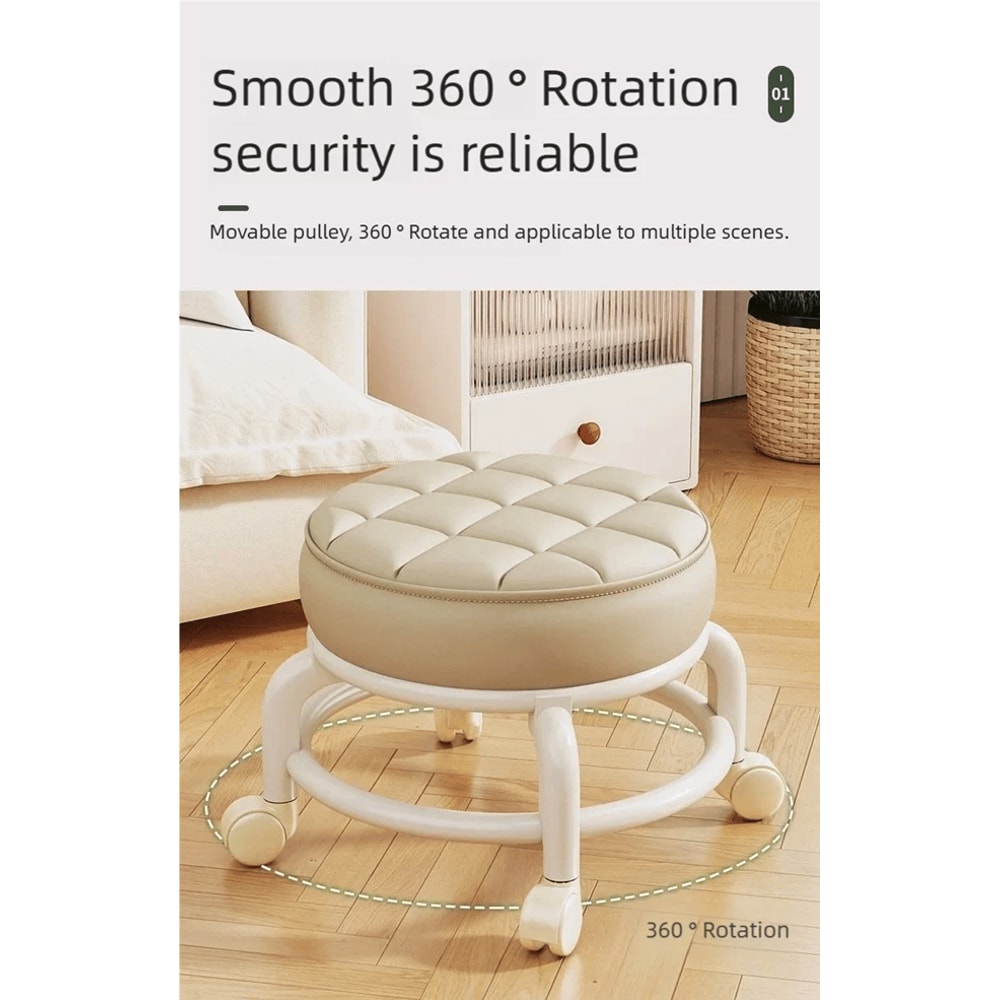 PU Leather Rolling Stool With Wheels Low Profile Padded Seat 2