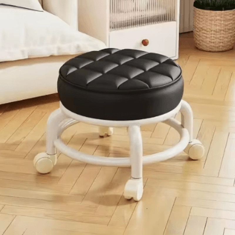 PU Leather Rolling Stool With Wheels Low Profile Padded Seat 3