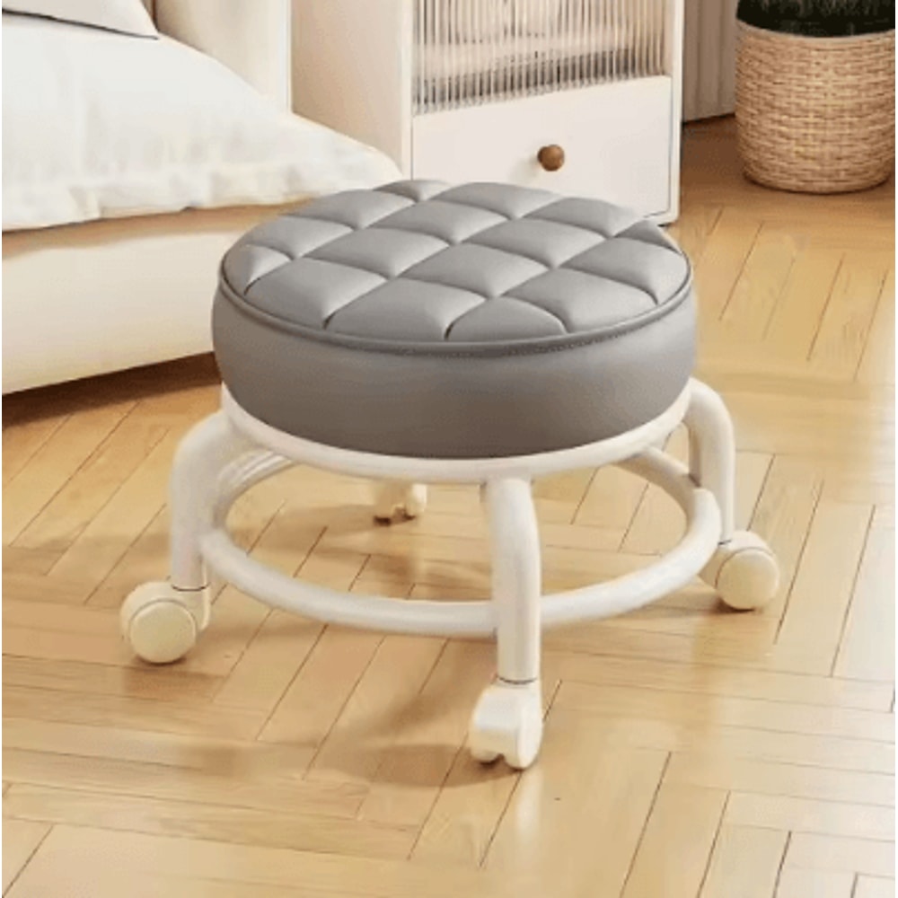 PU Leather Rolling Stool With Wheels Low Profile Padded Seat 4