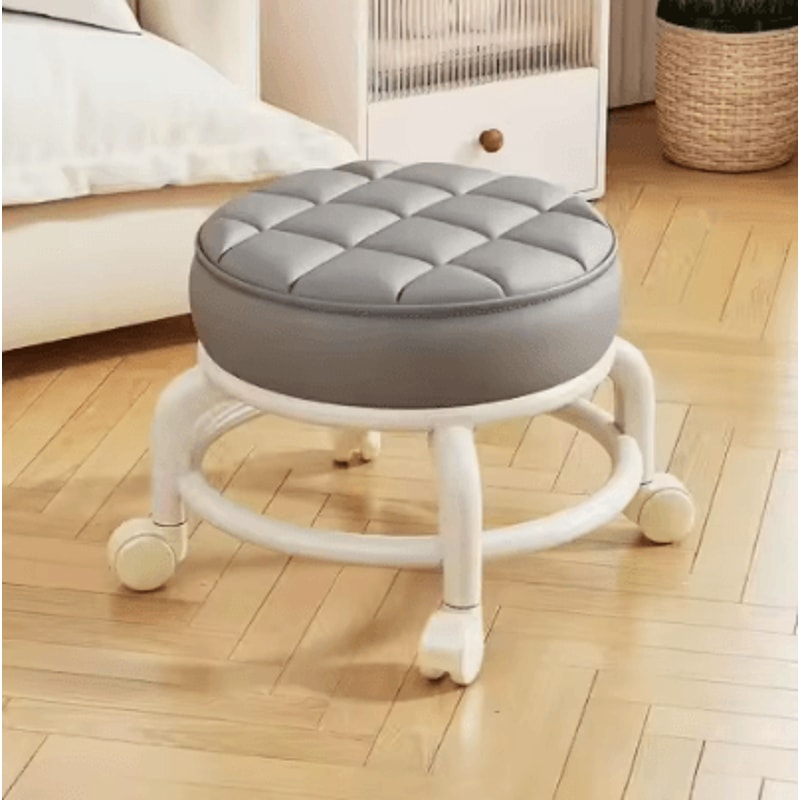 PU Leather Rolling Stool With Wheels Low Profile Padded Seat 4