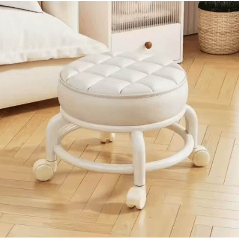 PU Leather Rolling Stool With Wheels Low Profile Padded Seat 5