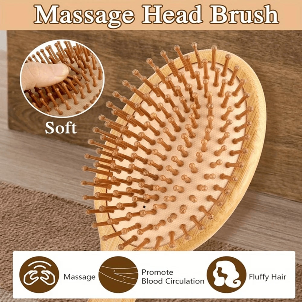 Bamboo Hair Comb Anti Static Wooden Detangling Scalp Massage Comb 2