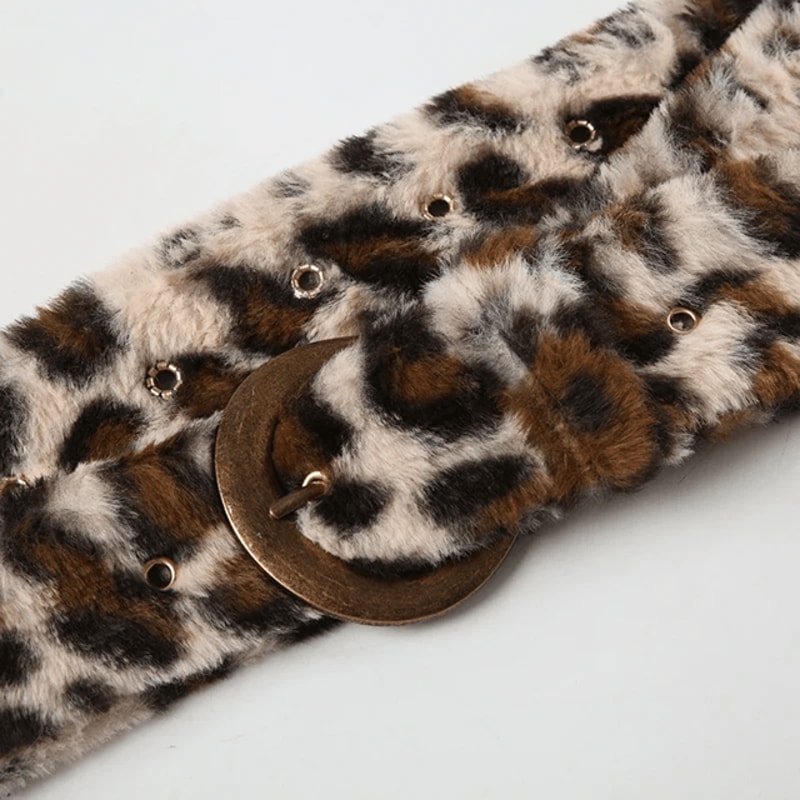 Leopard Print Plush Belt Adjustable Fashion Street Style Accessory 0