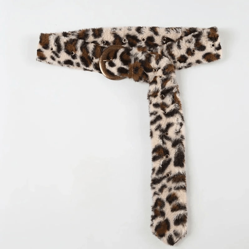 Leopard Print Plush Belt Adjustable Fashion Street Style Accessory 4