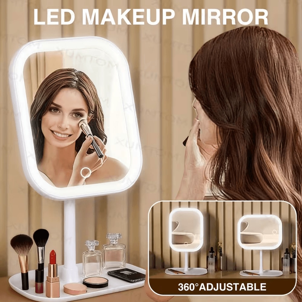 LED Vanity Makeup Mirror With Lights 3 Color Dimmable Touch Control Desktop Mirror 1
