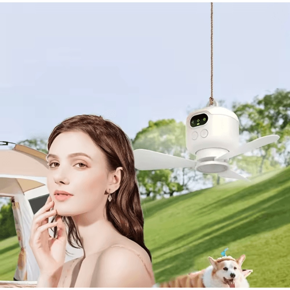 CampBreeze Portable Ceiling Fan Rechargeable Outdoor Camping Fan With LED 3