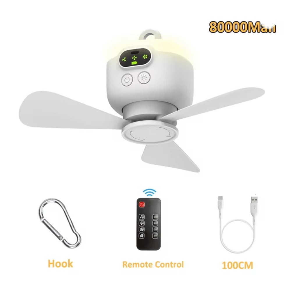 CampBreeze Portable Ceiling Fan Rechargeable Outdoor Camping Fan With LED 6