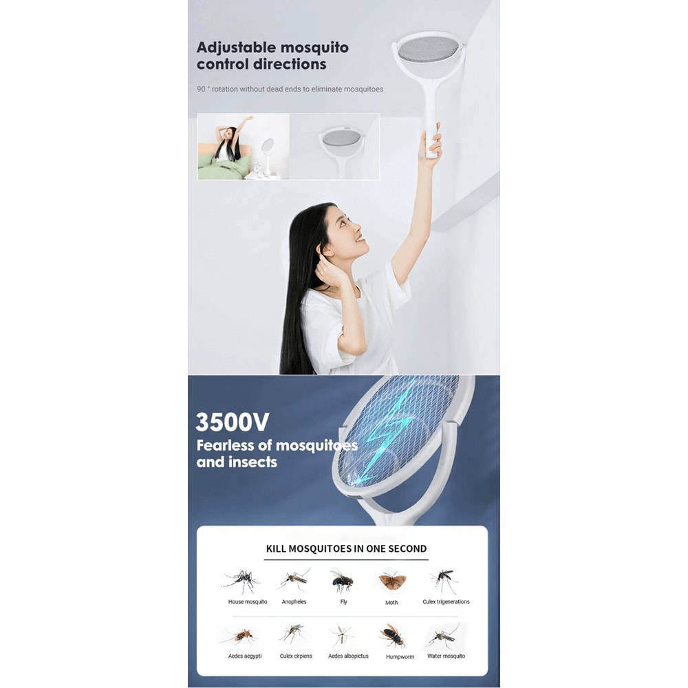 Rechargeable Electric Mosquito Swatter Bug Zapper Racket With LED Lamp 1