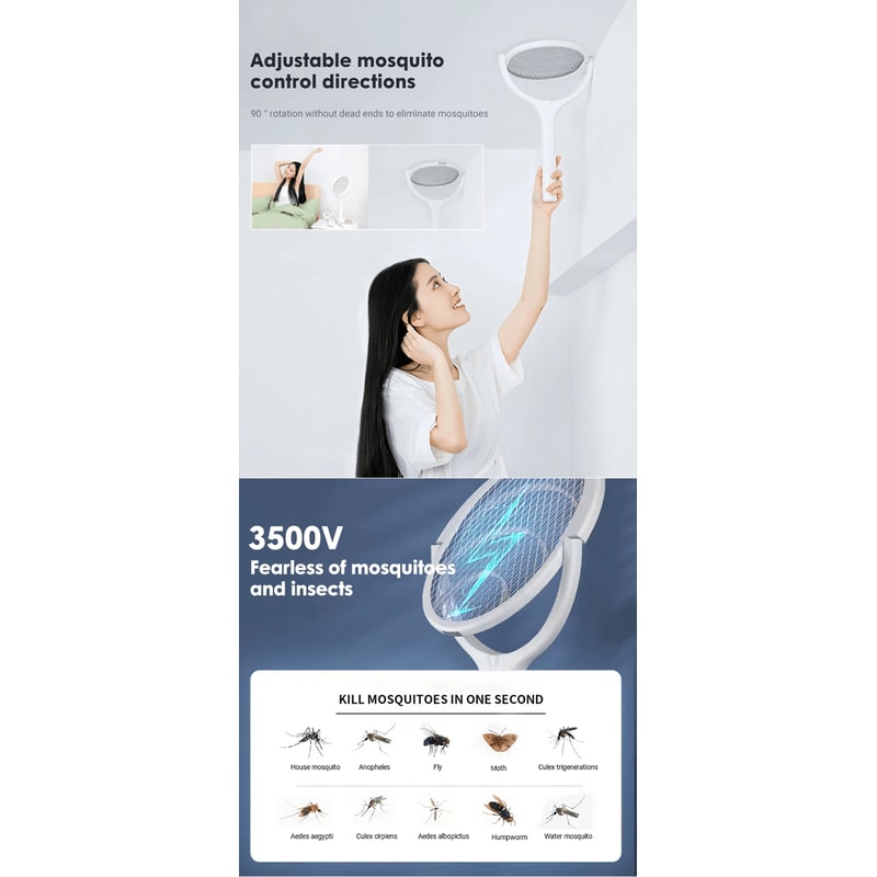 Rechargeable Electric Mosquito Swatter Bug Zapper Racket With LED Lamp 1