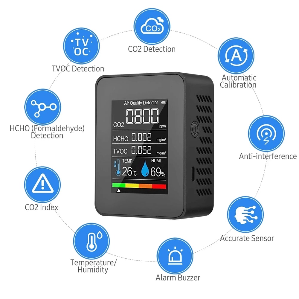 Smart CO2 Air Quality Monitor Temperature And Humidity Detector 2
