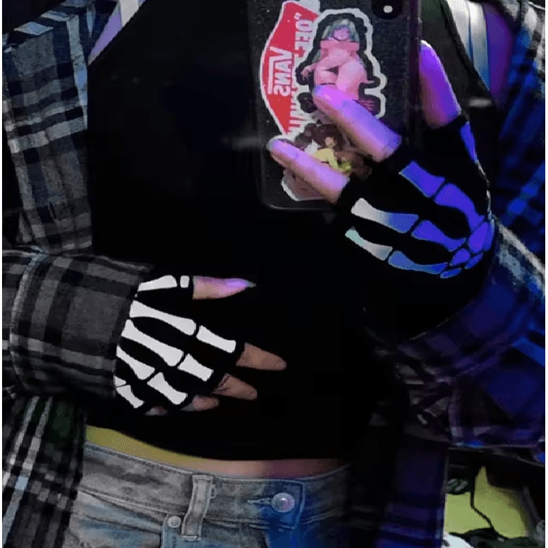 GlowSkull Halloween Skeleton Half Finger Gloves 1