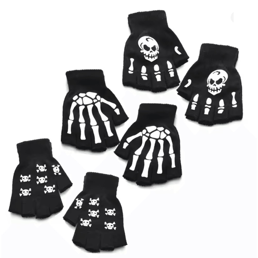 GlowSkull Halloween Skeleton Half Finger Gloves 3