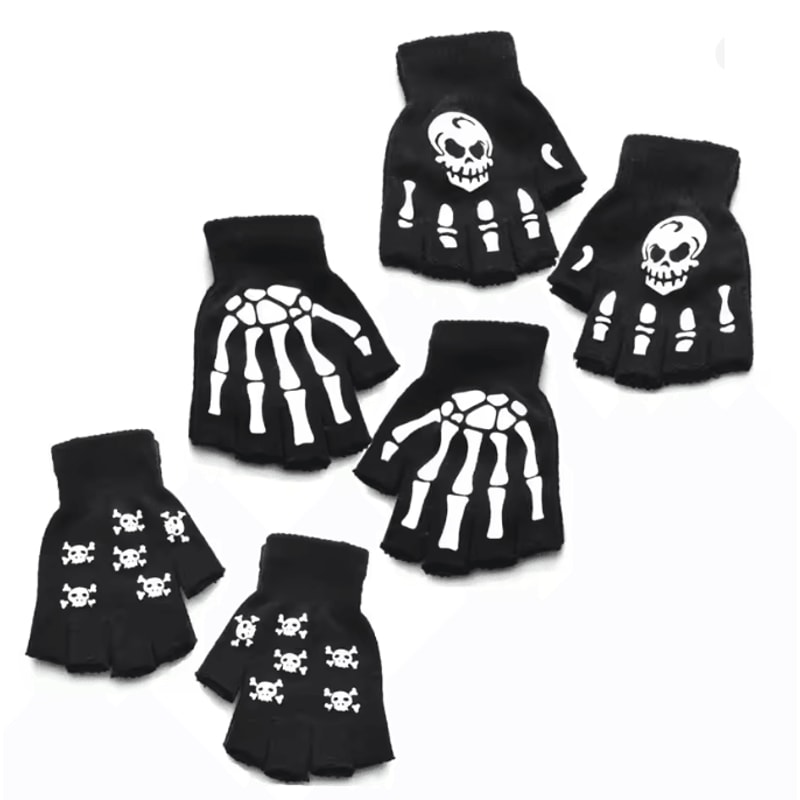 GlowSkull Halloween Skeleton Half Finger Gloves 3