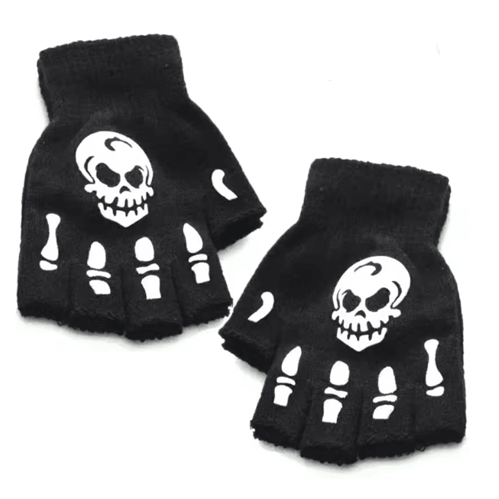 GlowSkull Halloween Skeleton Half Finger Gloves 4