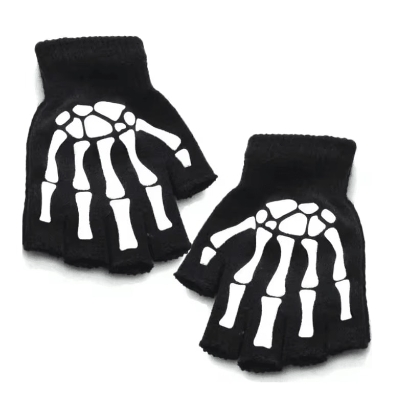 GlowSkull Halloween Skeleton Half Finger Gloves 5