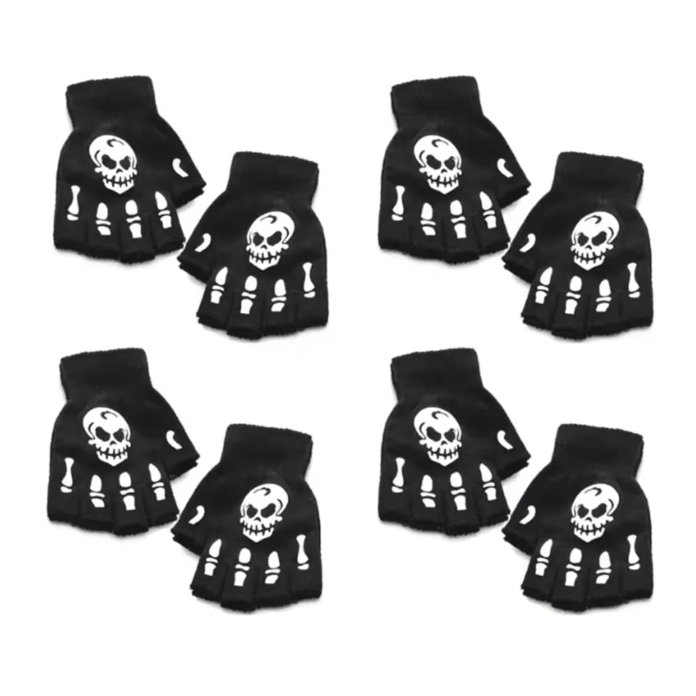 GlowSkull Halloween Skeleton Half Finger Gloves 10