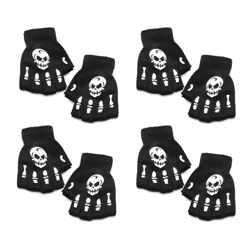 GlowSkull Halloween Skeleton Half Finger Gloves 10