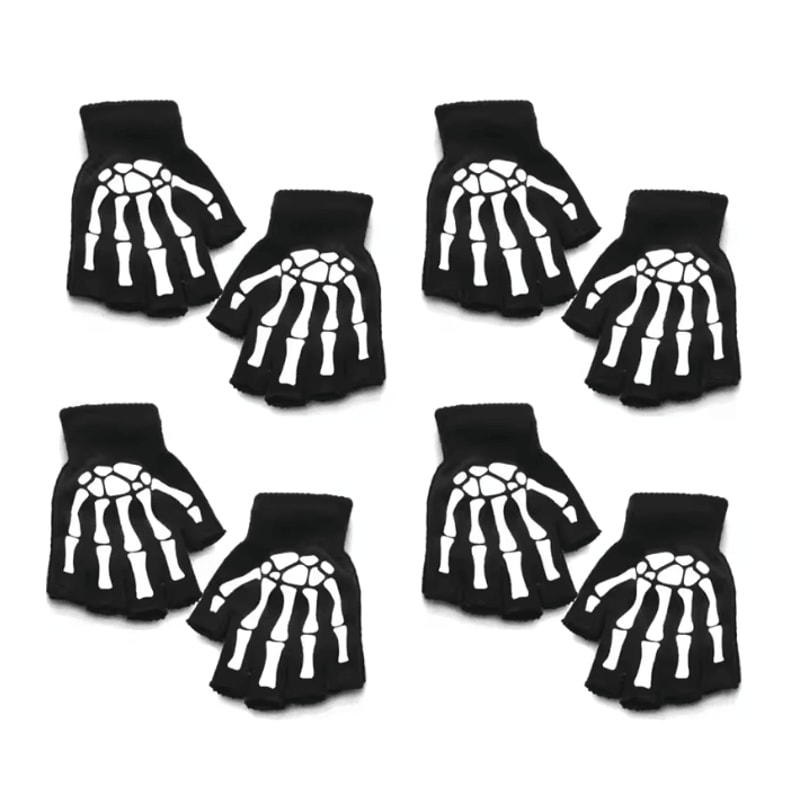 GlowSkull Halloween Skeleton Half Finger Gloves 11